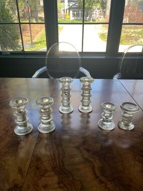 Clear Textured Glass Candle Holder Set - Home Accents